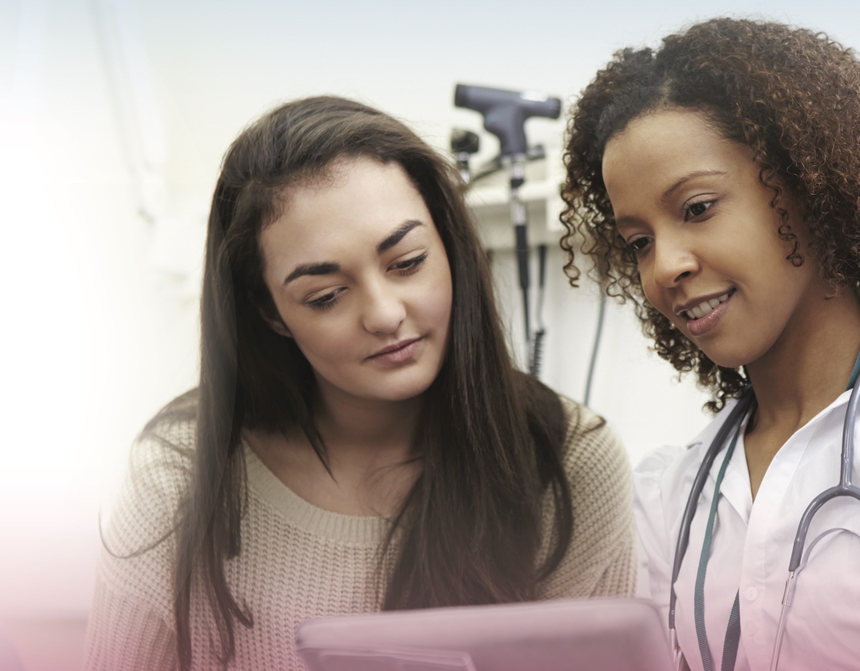 A woman receiving pregnancy option information in West Bend, Wisconsin